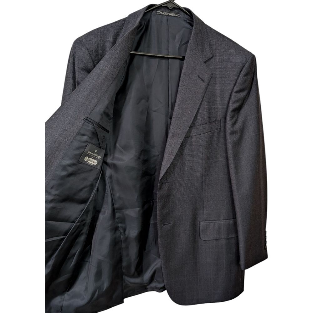 Ermenegildo Zegna Switzerland Men's US 42 Tartan Navy Two Button Wool Blazer - Picture 4 of 12